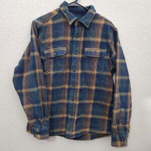 Orvis Shirt Shacket Medium Blue Yellow Plaid Chore Cottage Western Flannel Heavy